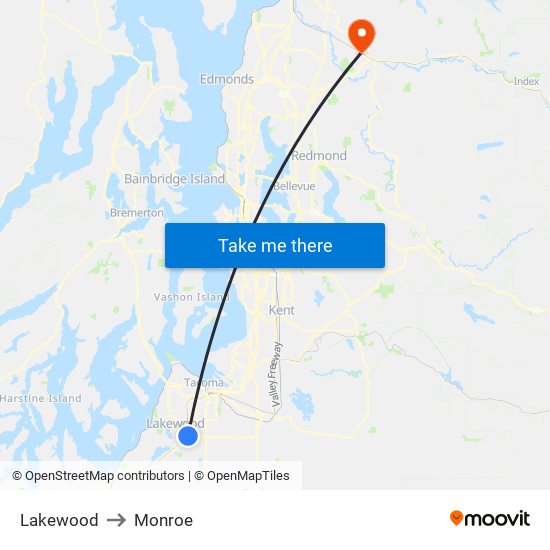 Lakewood to Monroe map