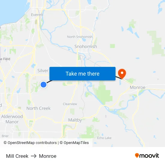 Mill Creek to Monroe map