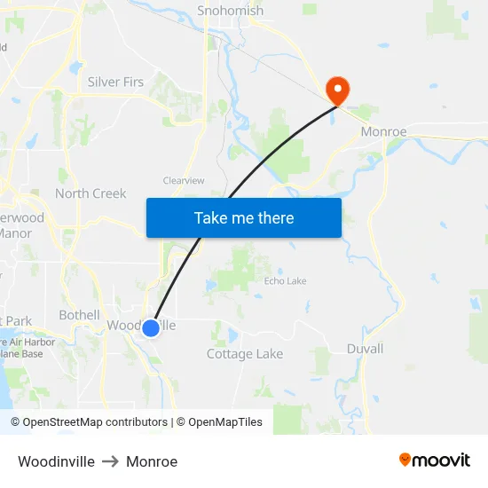 Woodinville to Monroe map