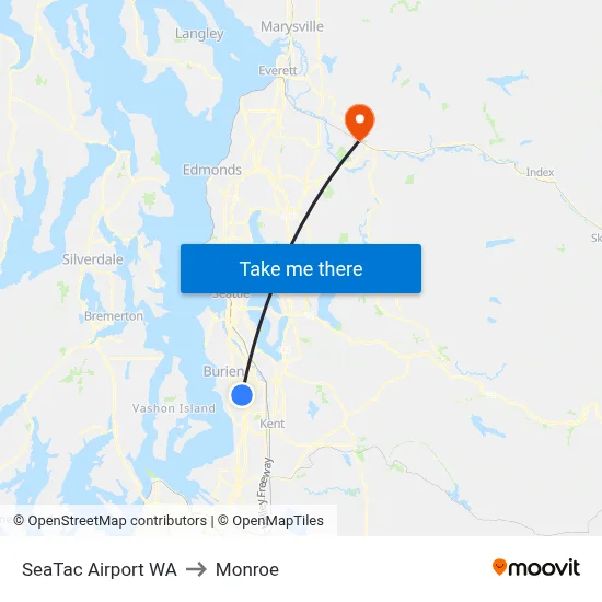 SeaTac Airport WA to Monroe map