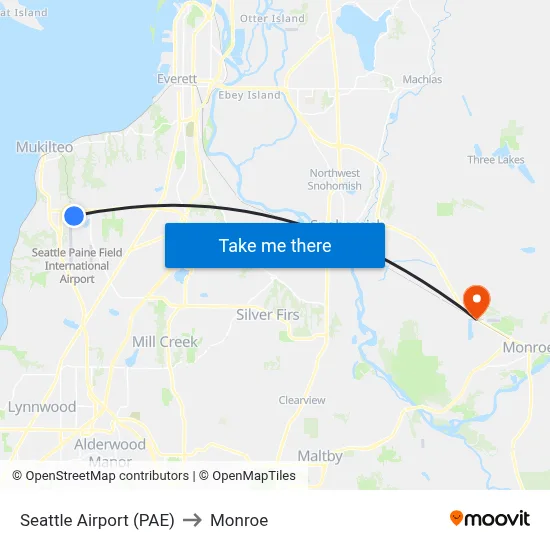 Seattle Airport (PAE) to Monroe map