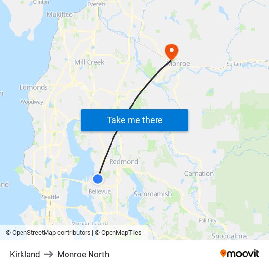 Kirkland to Monroe North map