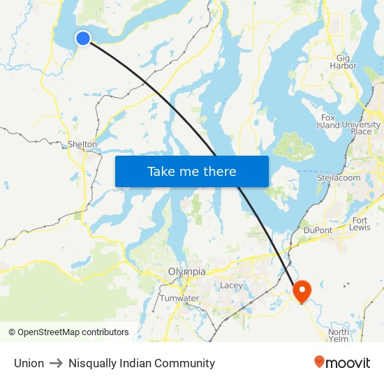 Union to Nisqually Indian Community map