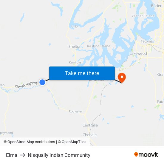 Elma to Nisqually Indian Community map