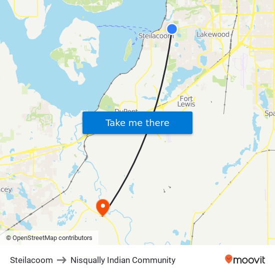 Steilacoom to Nisqually Indian Community map