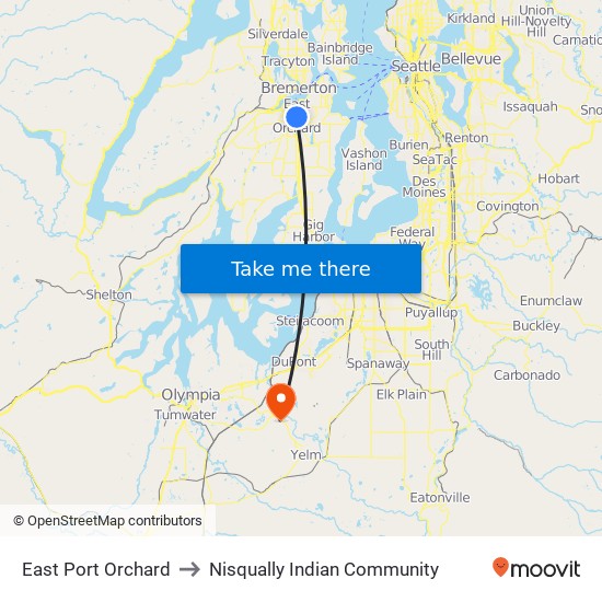 East Port Orchard to Nisqually Indian Community map