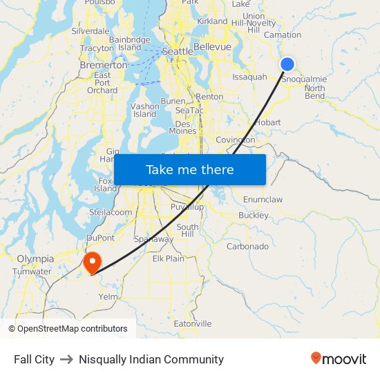 Fall City to Nisqually Indian Community map