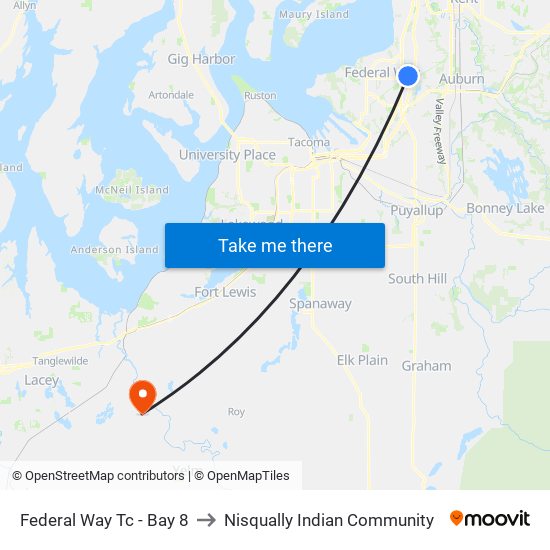 Federal Way Tc - Bay 8 to Nisqually Indian Community map