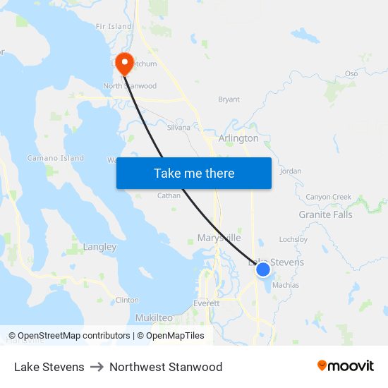 Lake Stevens to Northwest Stanwood map