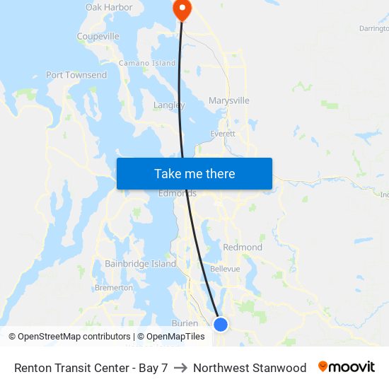 Renton Transit Center - Bay 7 to Northwest Stanwood map
