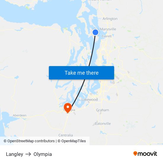 Langley to Olympia map