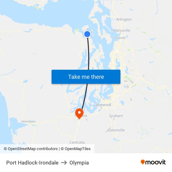 Port Hadlock-Irondale to Olympia map