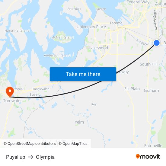 Puyallup to Olympia map