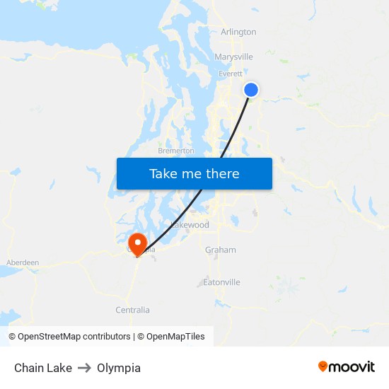 Chain Lake to Olympia map