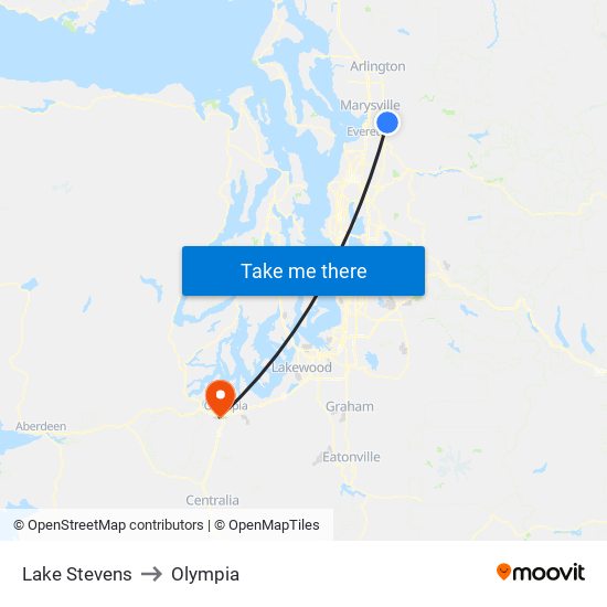 Lake Stevens to Olympia map