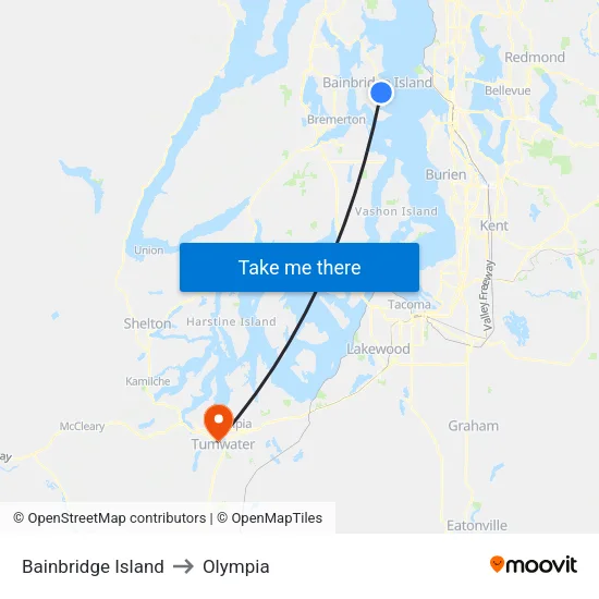 Bainbridge Island to Olympia map