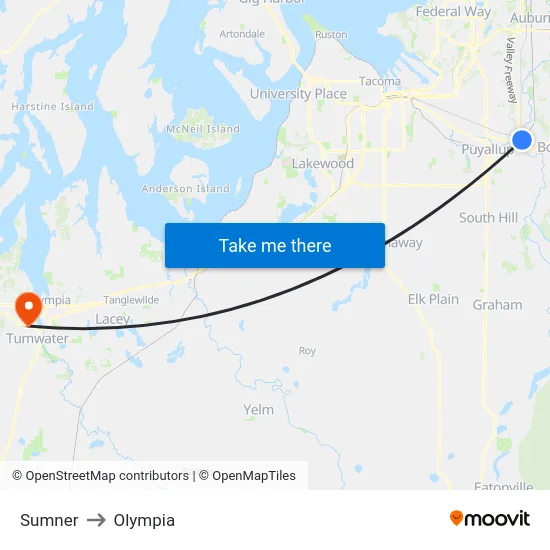Sumner to Olympia map