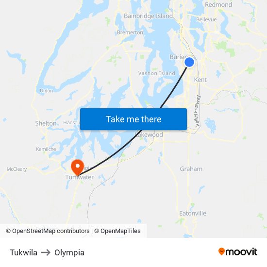 Tukwila to Olympia map