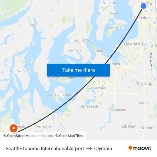 Seattle-Tacoma International Airport to Olympia map