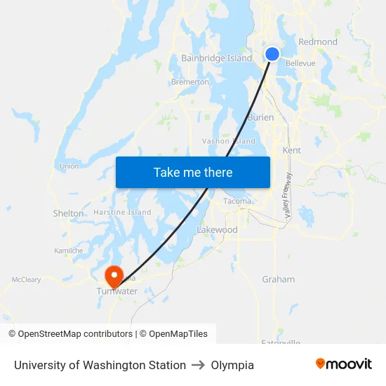 University of Washington Station to Olympia map