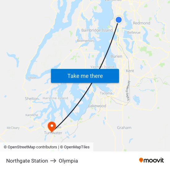 Northgate Station to Olympia map