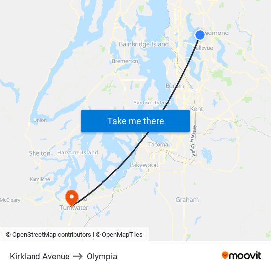 Kirkland Avenue to Olympia map