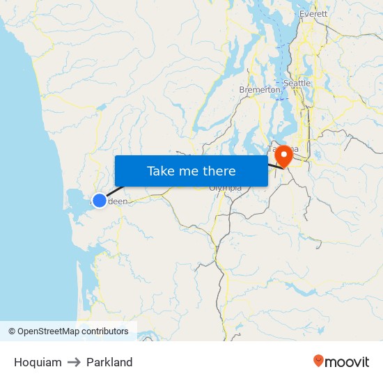 Hoquiam to Parkland map