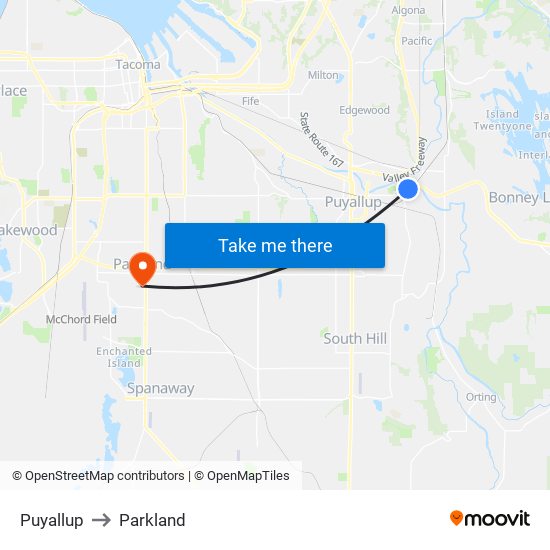 Puyallup to Parkland map