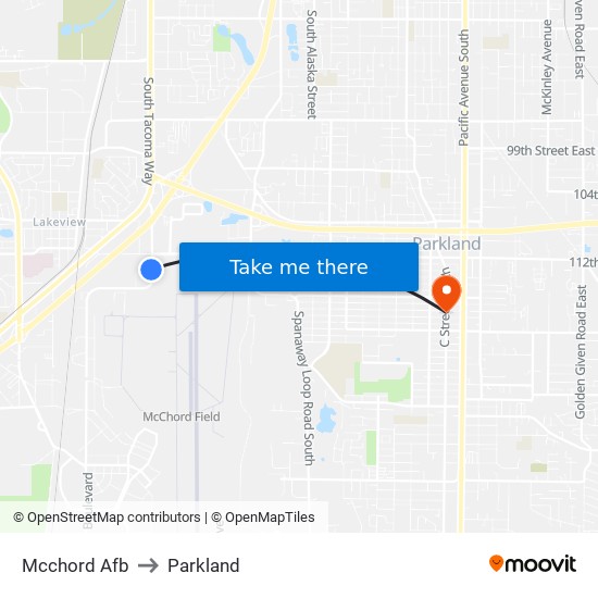 Mcchord Afb to Parkland map