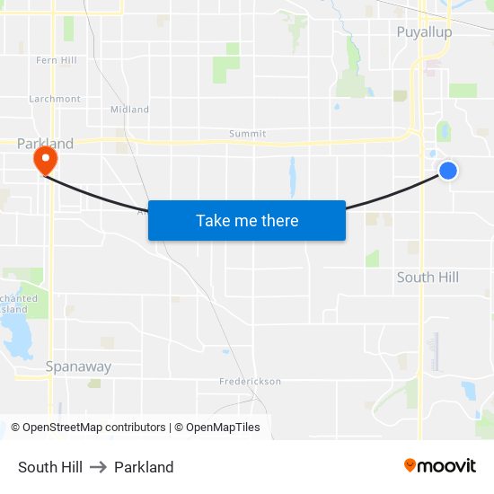 South Hill to Parkland map