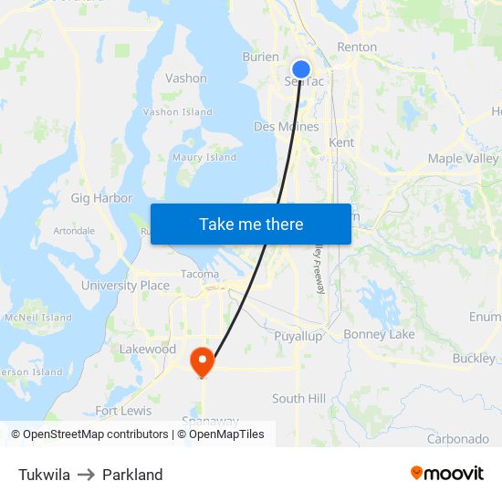 Tukwila to Parkland map