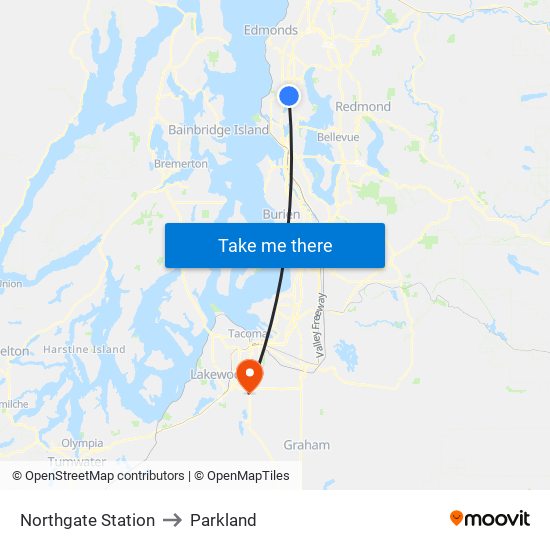 Northgate Station to Parkland map