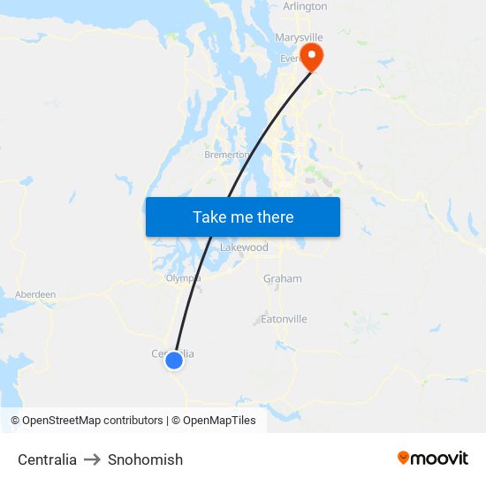 Centralia to Snohomish map