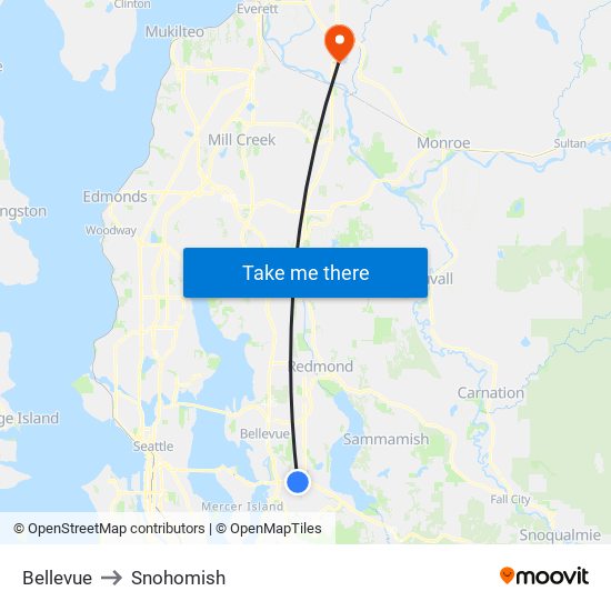 Bellevue to Snohomish map