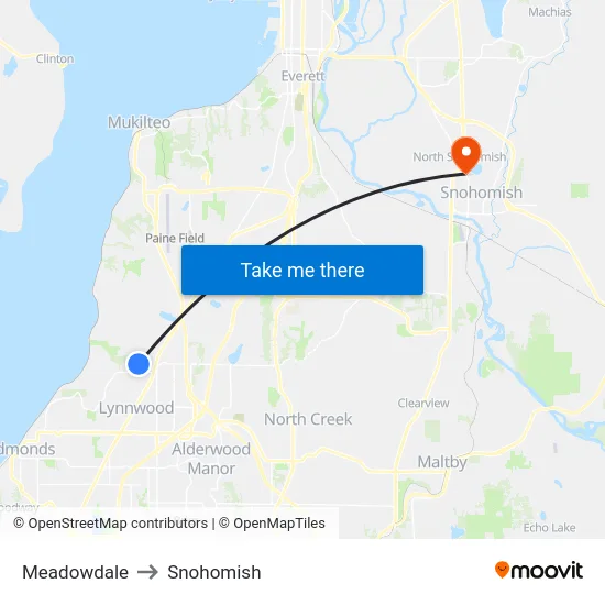 Meadowdale to Snohomish map
