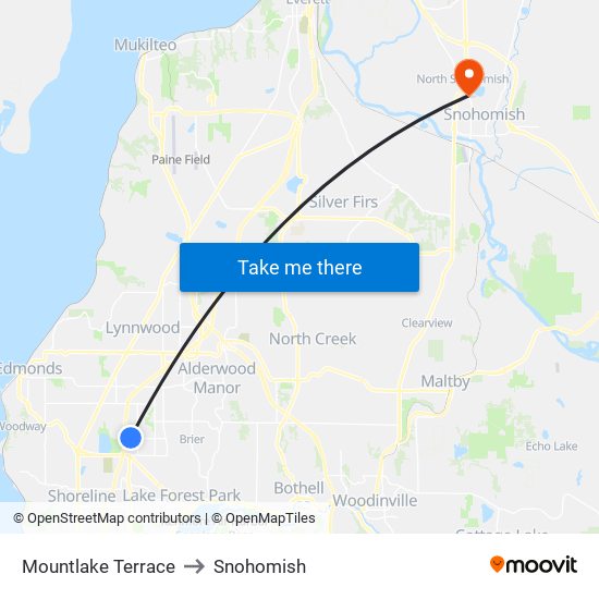 Mountlake Terrace to Snohomish map