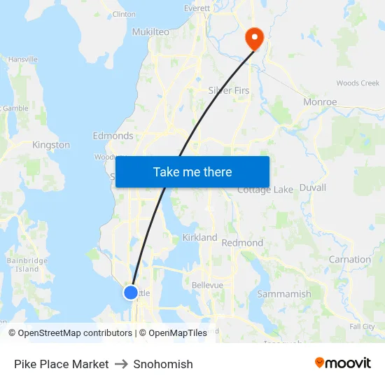 Pike Place Market to Snohomish map