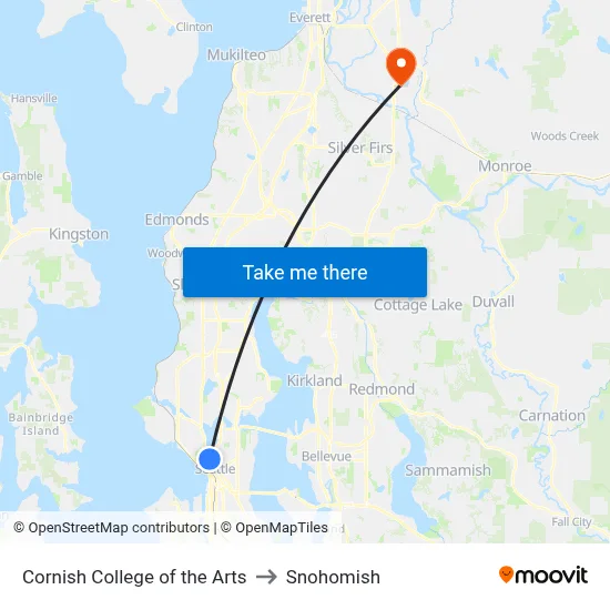 Cornish College of the Arts to Snohomish map