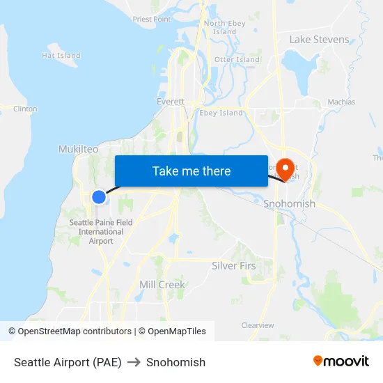 Seattle Airport (PAE) to Snohomish map
