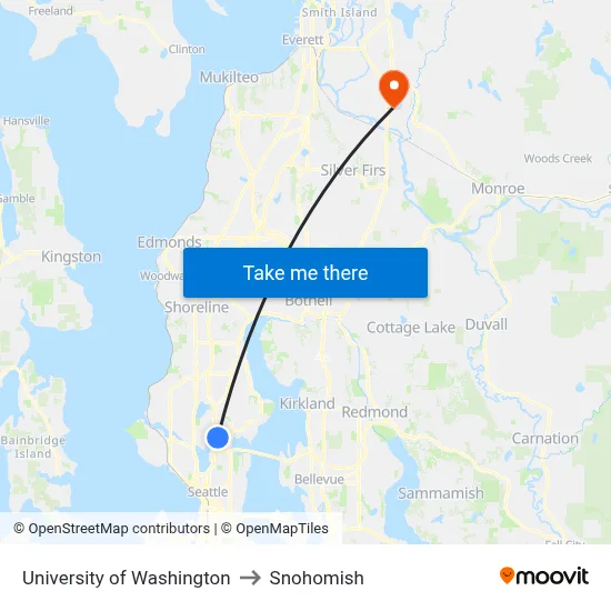 University of Washington to Snohomish map
