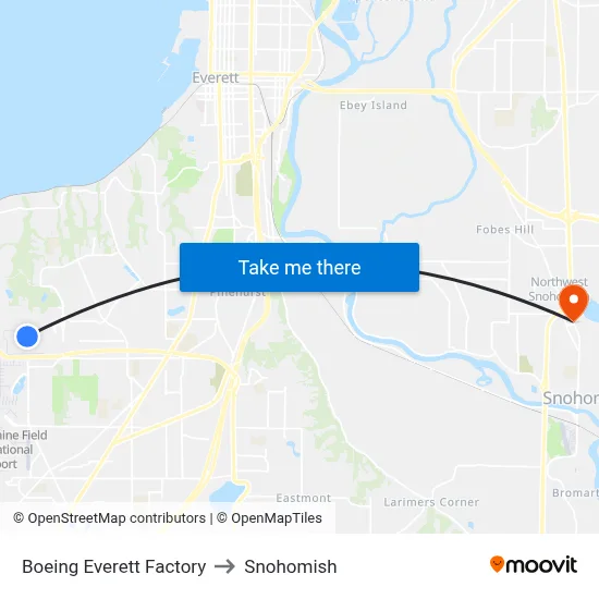 Boeing Everett Factory to Snohomish map