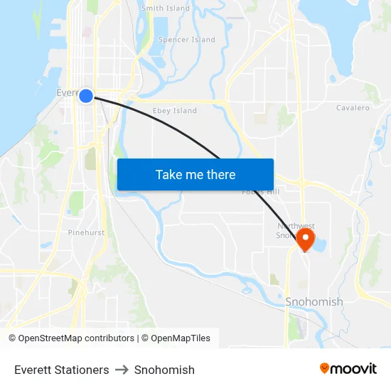 Everett Stationers to Snohomish map