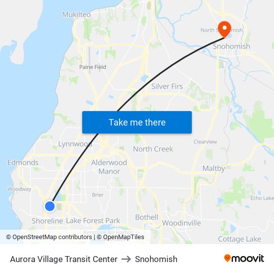 Aurora Village Transit Center to Snohomish map