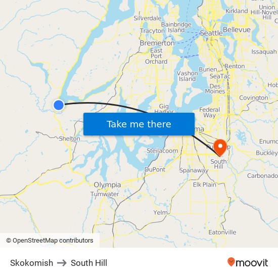 Skokomish to South Hill map