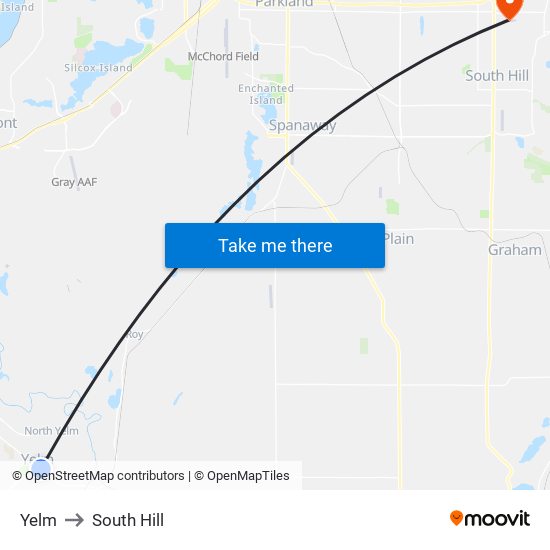 Yelm to South Hill map