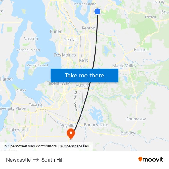 Newcastle to South Hill map