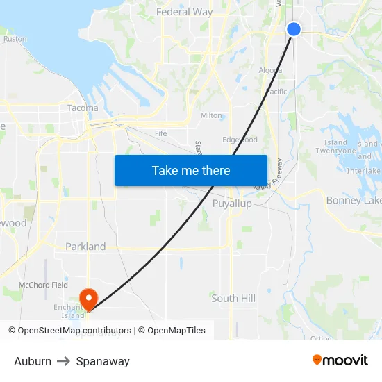 Auburn to Spanaway map