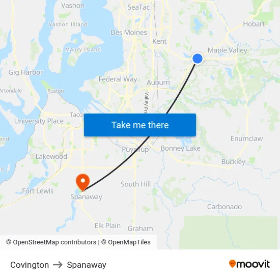 Covington to Spanaway map
