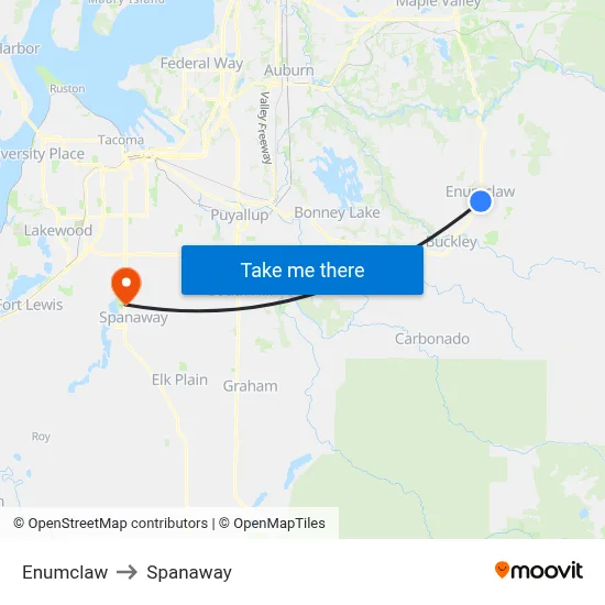 Enumclaw to Spanaway map
