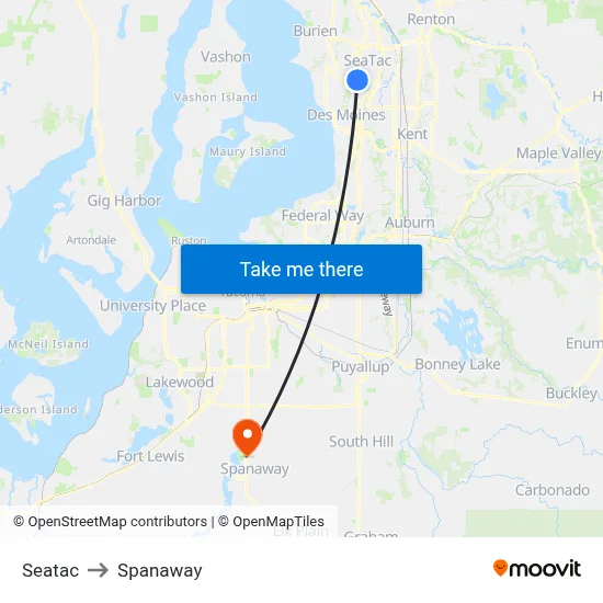 Seatac to Spanaway map